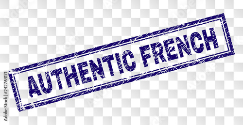 AUTHENTIC FRENCH stamp seal watermark with rubber print style and double framed rectangle shape. Stamp is placed on a transparent background.