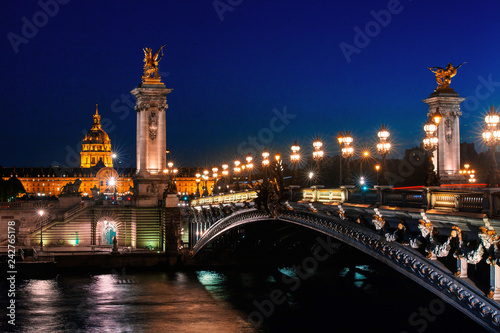 Paris at night, Alexandre III bridge, France
