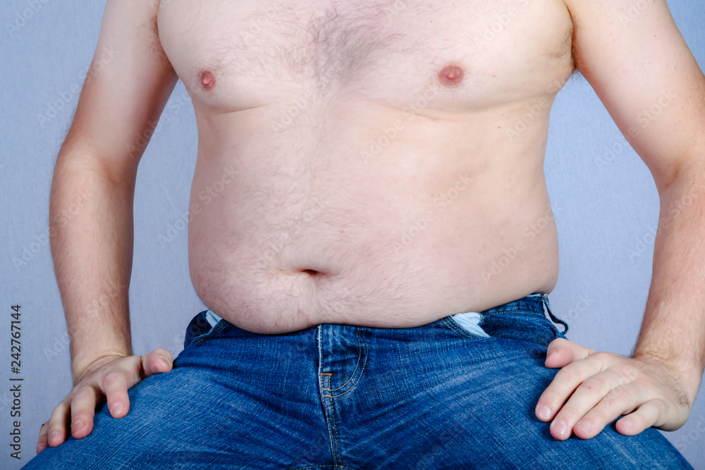 Naklejka premium Shirtless overweight caucasian man