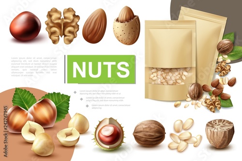 Realistic Healthy Nuts Composition