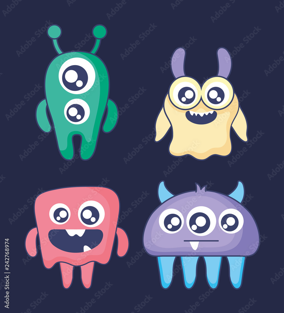 group of cute monsters card