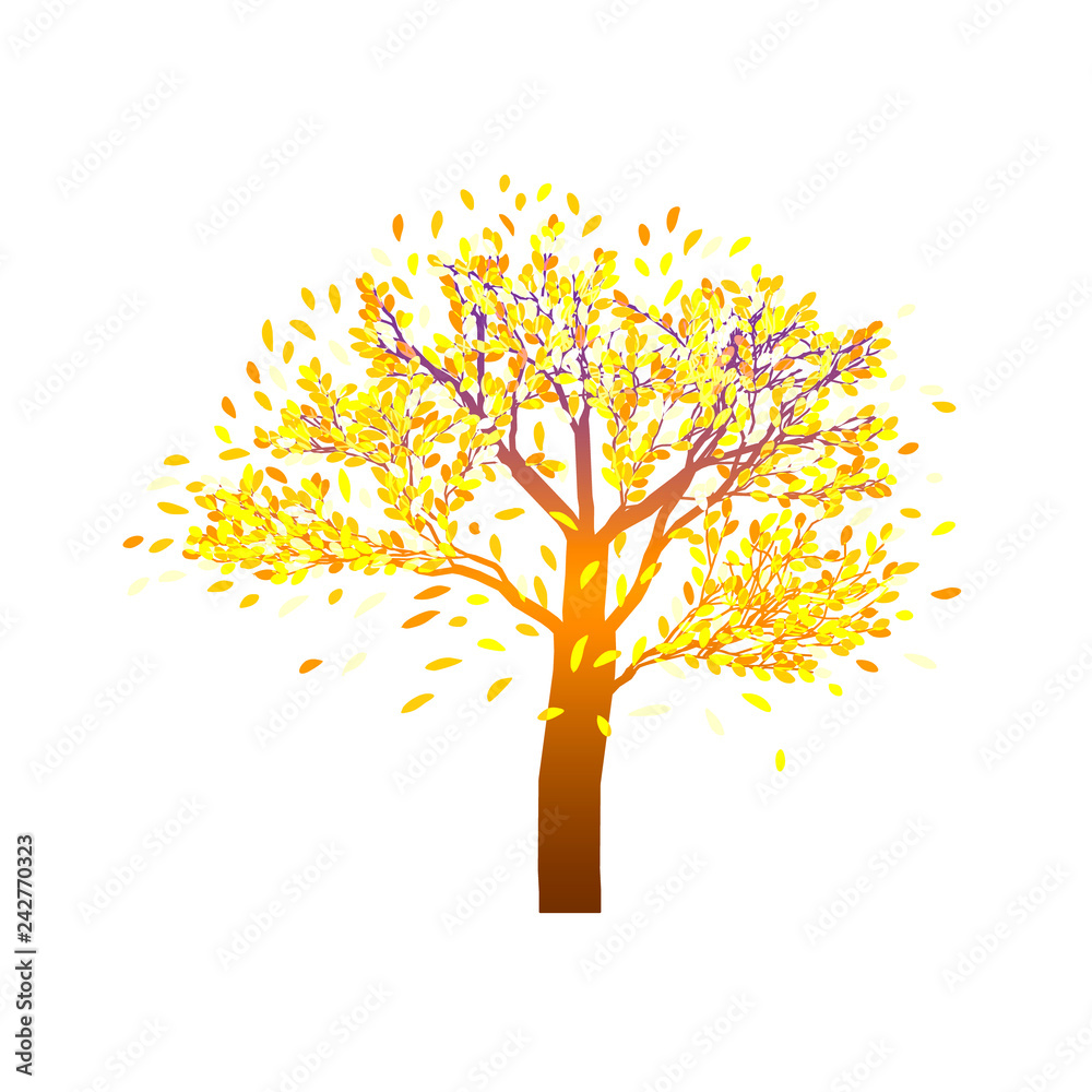 Lonely autumn tree with bright foliage, on a transparent background Lonely autumn tree with bright foliage, on a transparent background