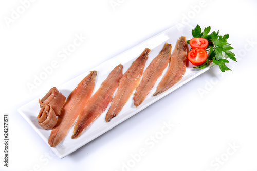 plato de filetes de anchoa premium aisladas photo