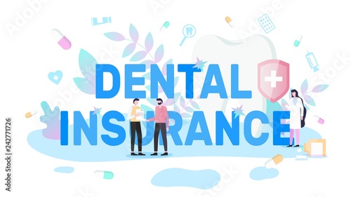 Taking Policy of Dental Insurance Vector Banner