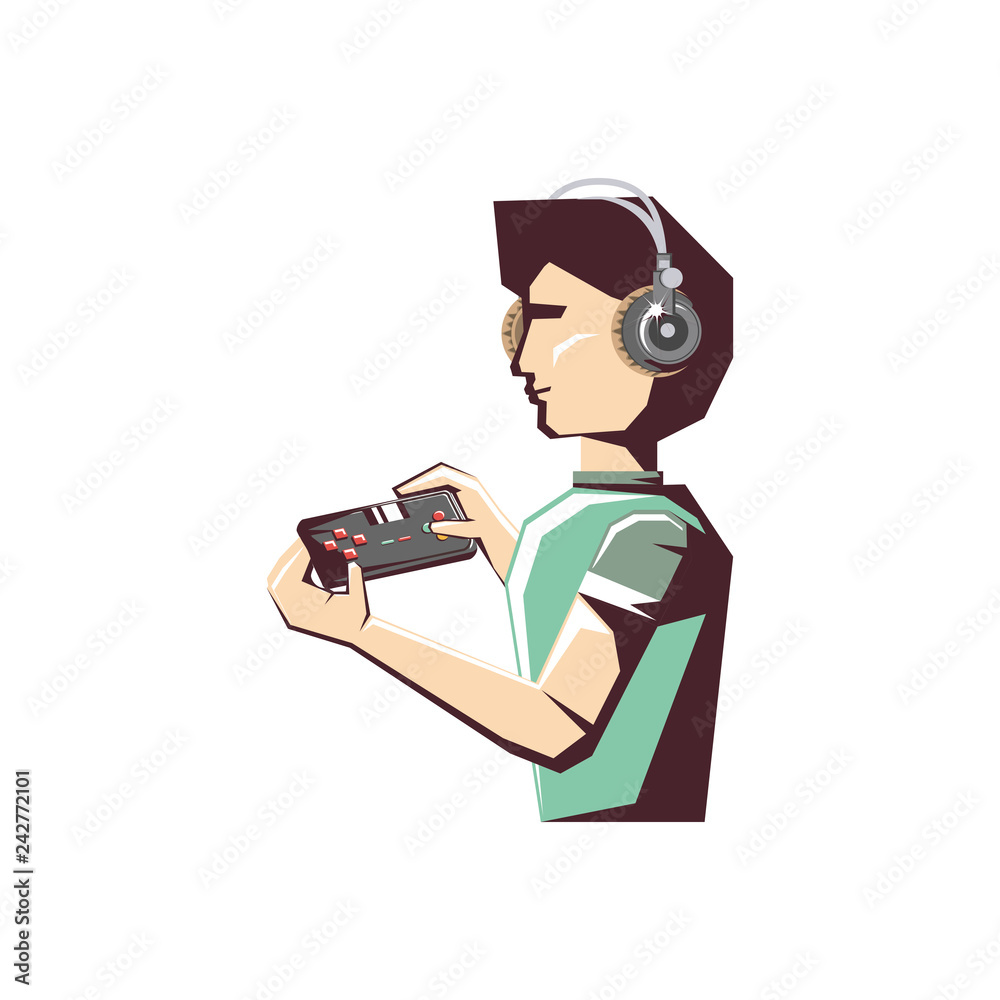 man player video game with control and headphone