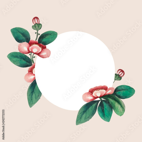 Chinese painting featuring flowers blank circle frame vector