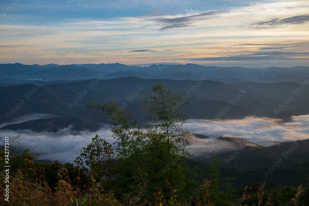 Misty morning view at Doi Samer Dao, Nan. Thailand