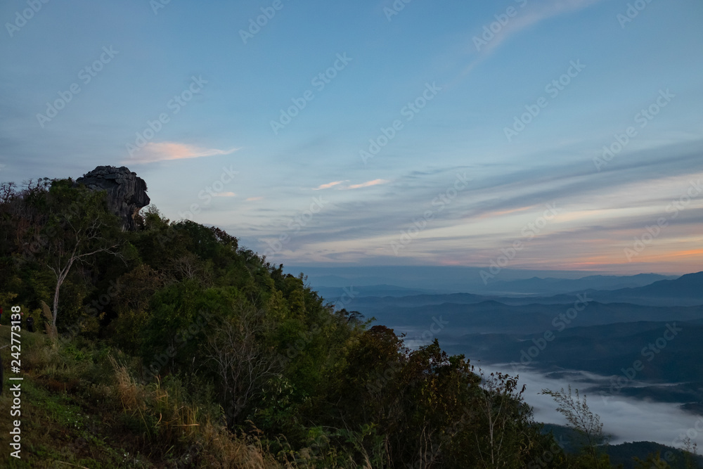 Misty morning view at Doi Samer Dao, Nan. Thailand