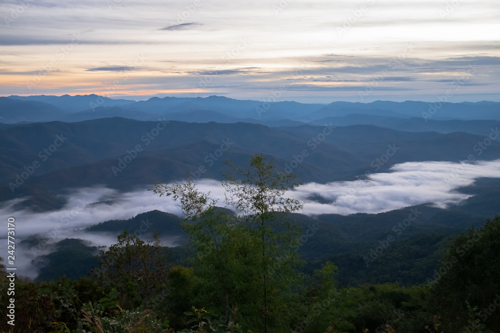 Misty morning view at Doi Samer Dao, Nan. Thailand