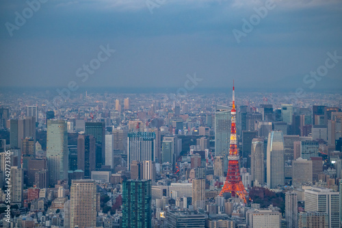 東京タワーと街並みの空撮