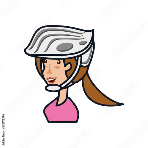 woman cyclist with helmet security