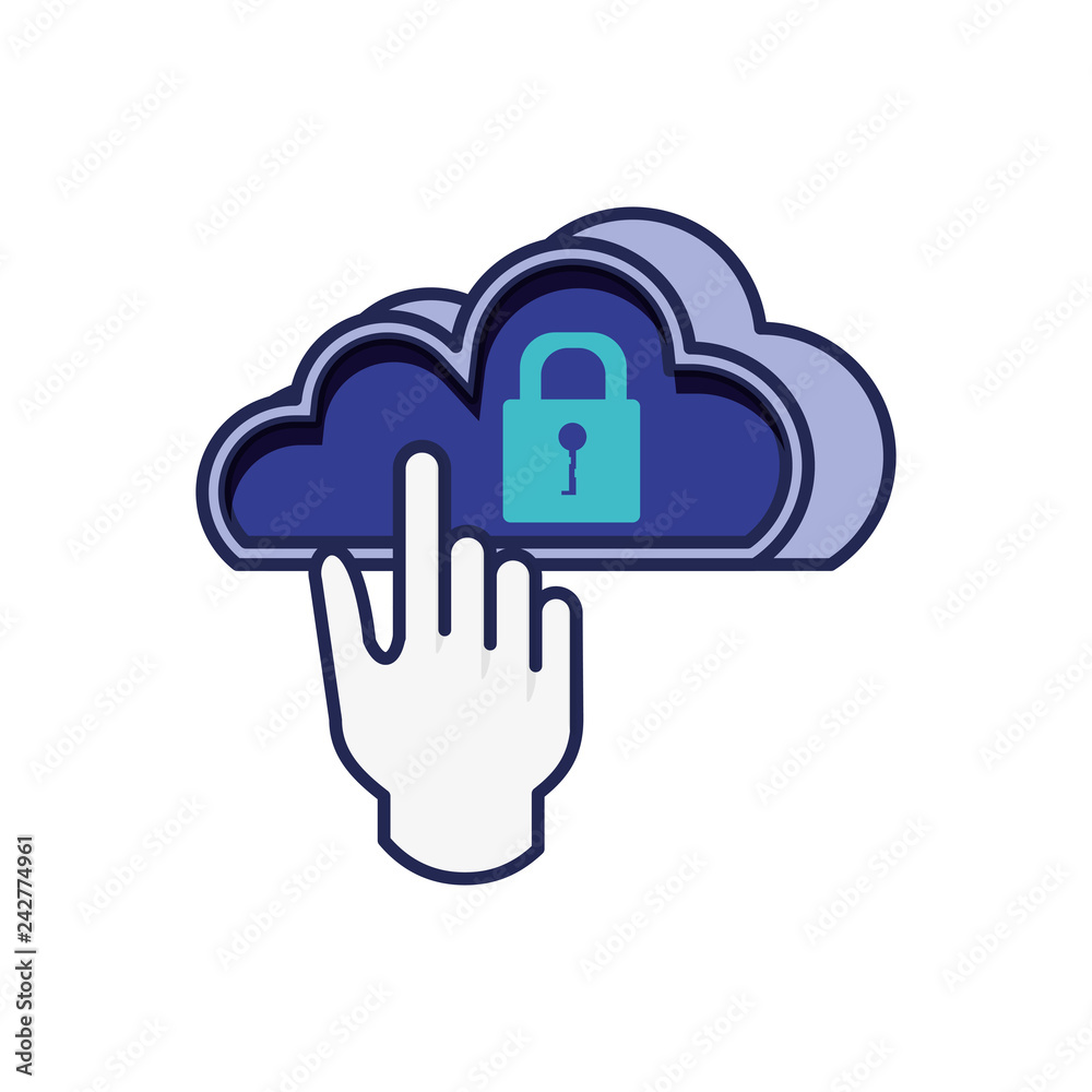 cloud computing with hand pointer mouse and padlock cloud computing with hand pointer mouse and padlock