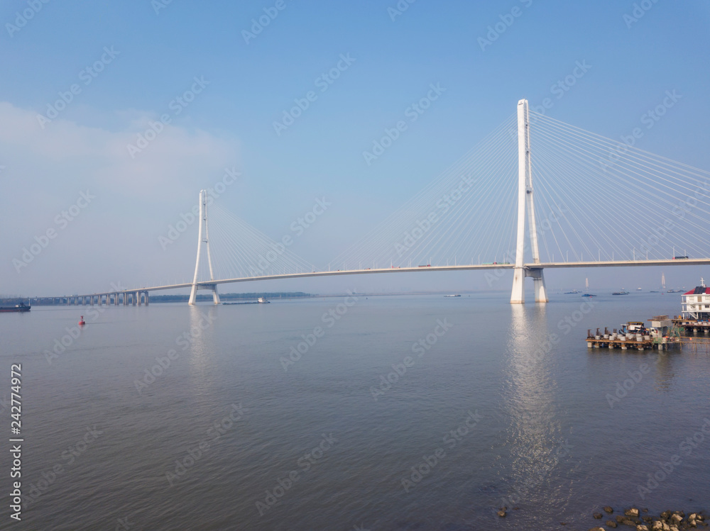 Aerial view of road transportation of Yangtze river bridge