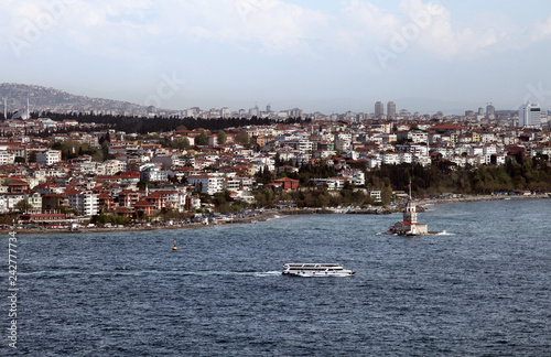 Maiden Tower and Bosphorus in Istanbul, Turkey.