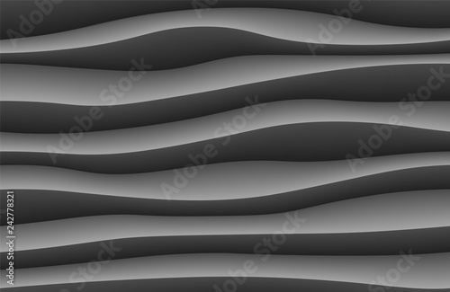 White abstract wave background. 3d waves pattern texture. Geometric black and white wallpaper. Curve wall decor pattern. Vector illustration.