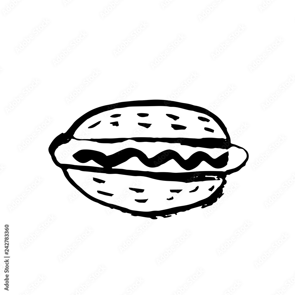 Vector fast food meal grunge icon. Hotdog ink illustration. Vector fast food meal grunge icon. Hotdog ink illustration.