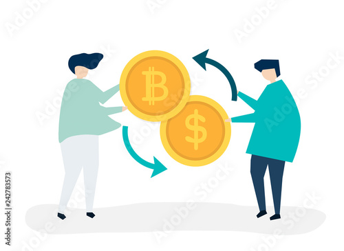 People exchanging bitcoin to dollars