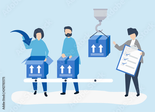 Character illustration of people with packages for shipment