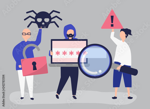 Character illustration of people with cyber crime icons