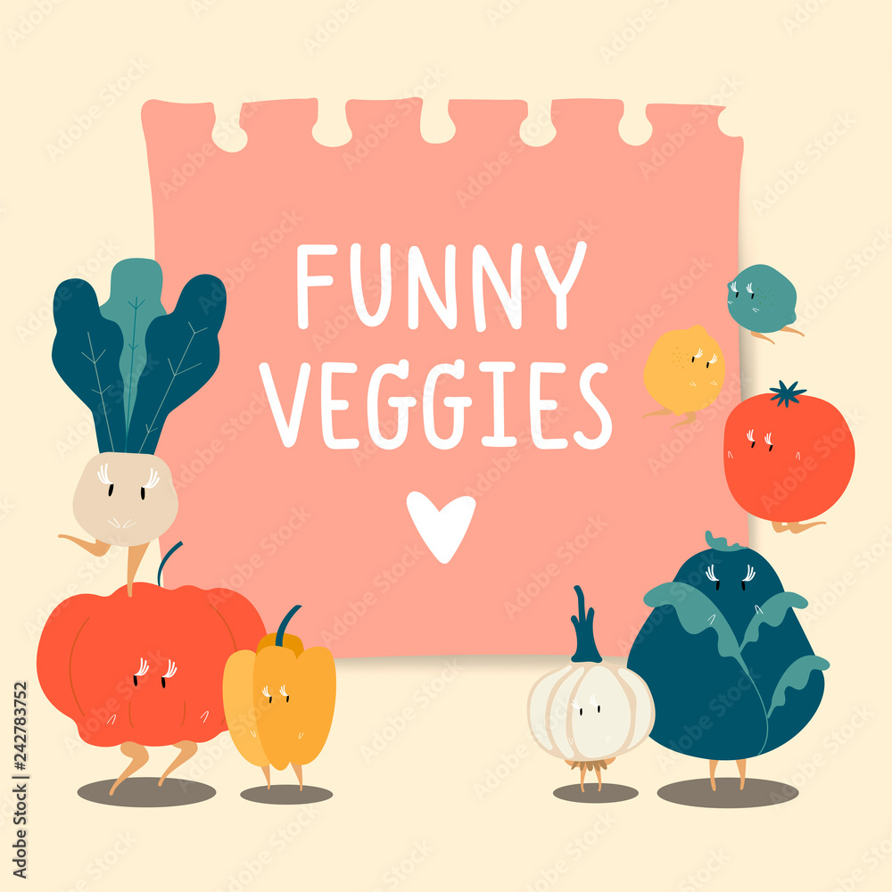 Paper note with funny veggies vector Paper note with funny veggies vector