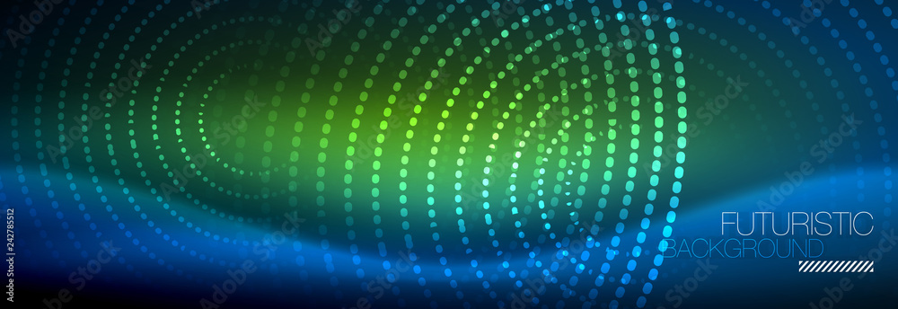 Glowing neon circle line dots, round line design, abstract style on black background. Neon abstract round circles Magic neon lights and glowing dots Glowing neon circle line dots, round line design, abstract style on black background. Neon abstract round circles Magic neon lights and glowing dots