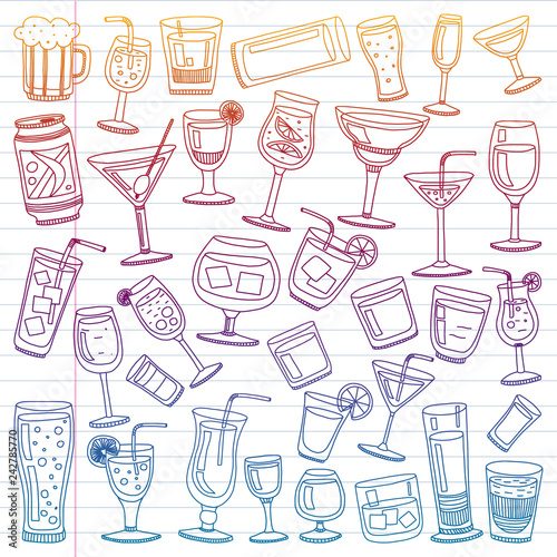 Vector set of popular cocktails for the menu. Doodle style icons. © rudut2015
