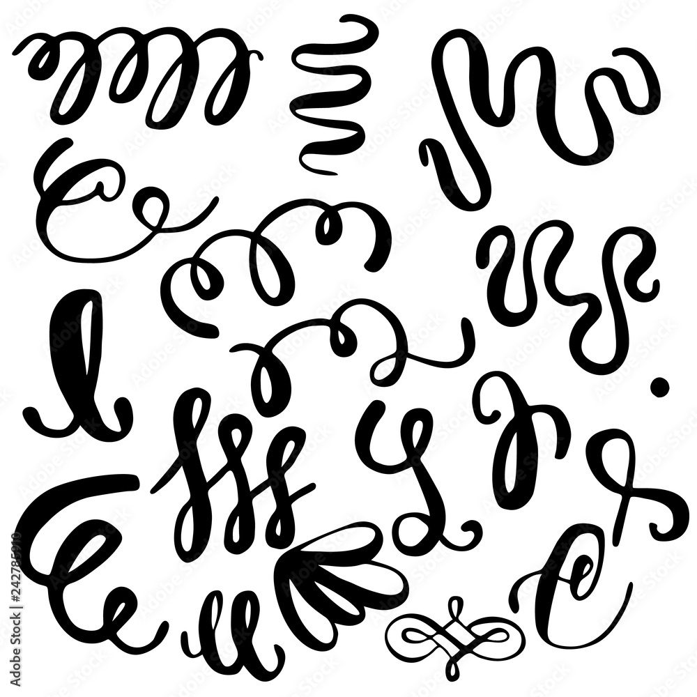 Set of hand draw elements, lines and ornaments of calligraphy brush. Set of hand draw elements, lines and ornaments of calligraphy brush.
