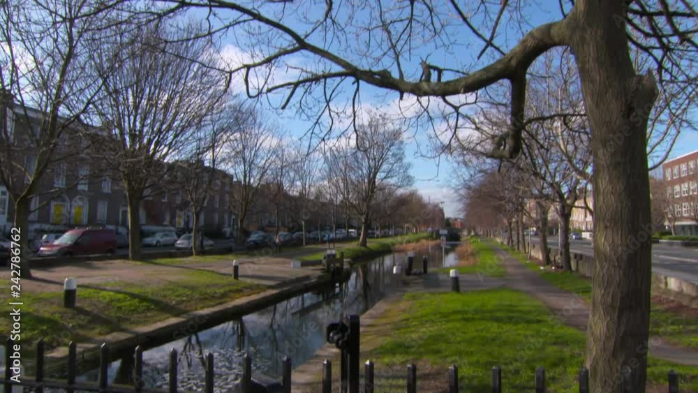 Pan Downward: Small Clean Creek in Dublin Ireland Pan Downward: Small Clean Creek in Dublin Ireland