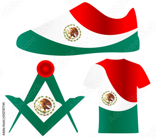 set of various icons of the national flag of Mexico