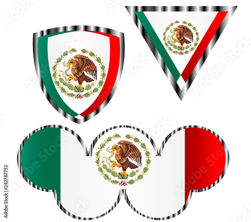 set of various icons of the national flag of Mexico