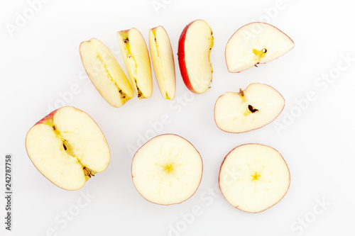 Set of apple slices isolated on white background