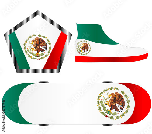 set of various icons of the national flag of Mexico