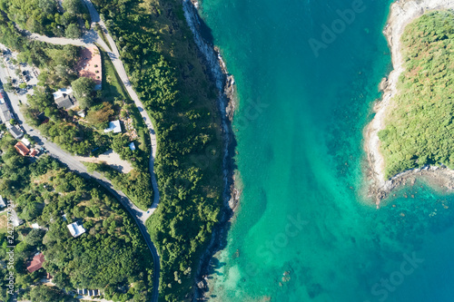 Top view landscape of Beautiful tropical sea in summer season image by Aerial view drone shot, high angle view