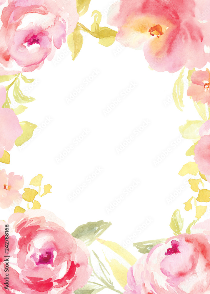 Cute Watercolor Floral Frame Background Wallpaper. Flower Invitation Template