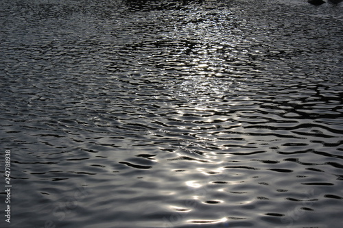 Sunlight creates a shiny ripple reflection on water