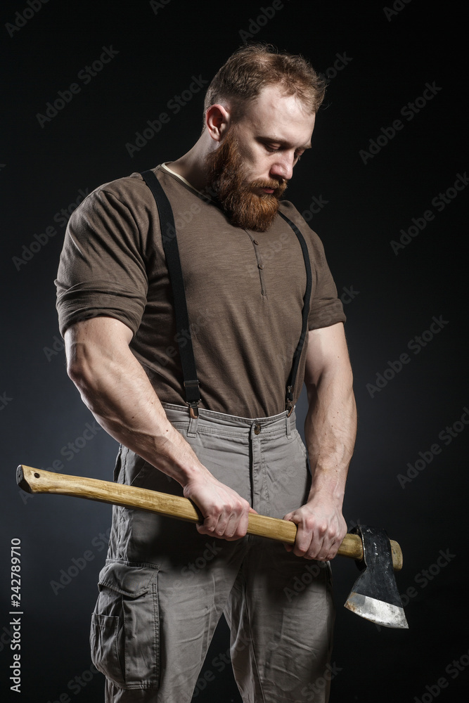 Lumberjack brutal bearded muscled man 