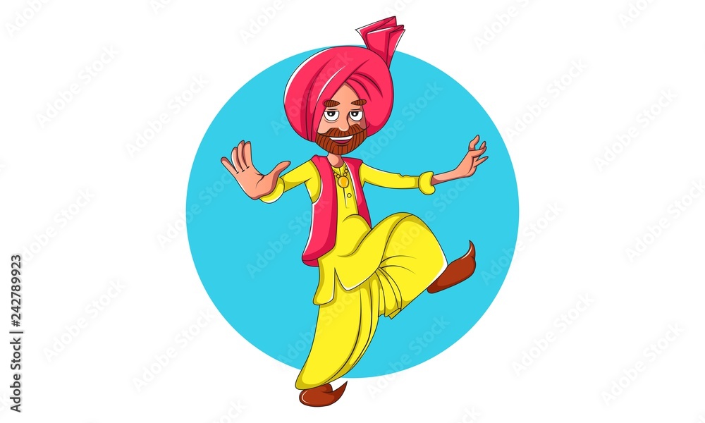 Vector cartoon illustration of Punjabi man dancing bhangra . Isolated on  white background. Stock Vector | Adobe Stock