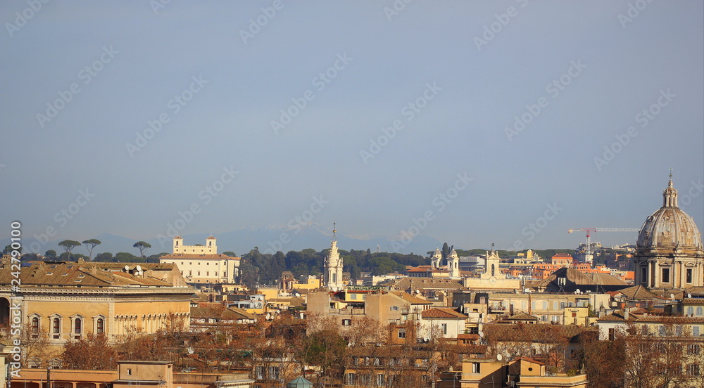 Cityscape of Rome, Italy, a view from the Gianicolo (Janiculum) hill