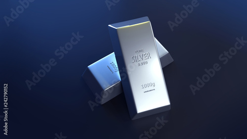 3D Silver Bar, Precious Metals (3D Rendering)