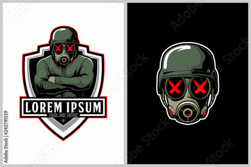 soldiers with gas mask cartoon vector for e-Sport logo template