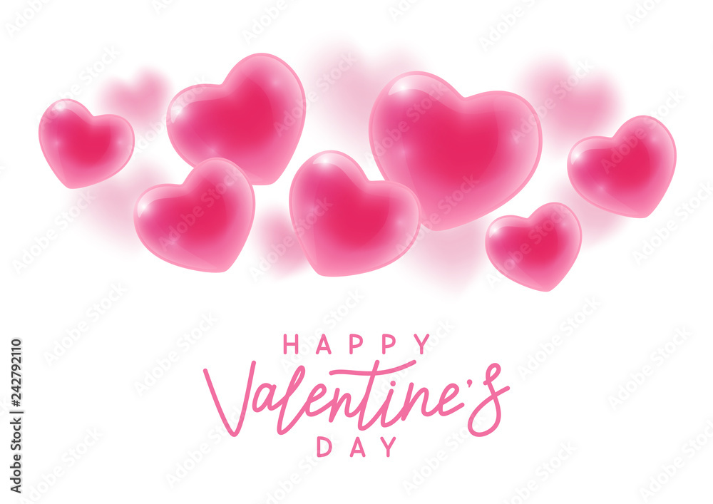 Glossy hearts on white background