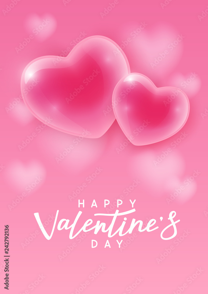 Valentines day greeting card with glossy hearts