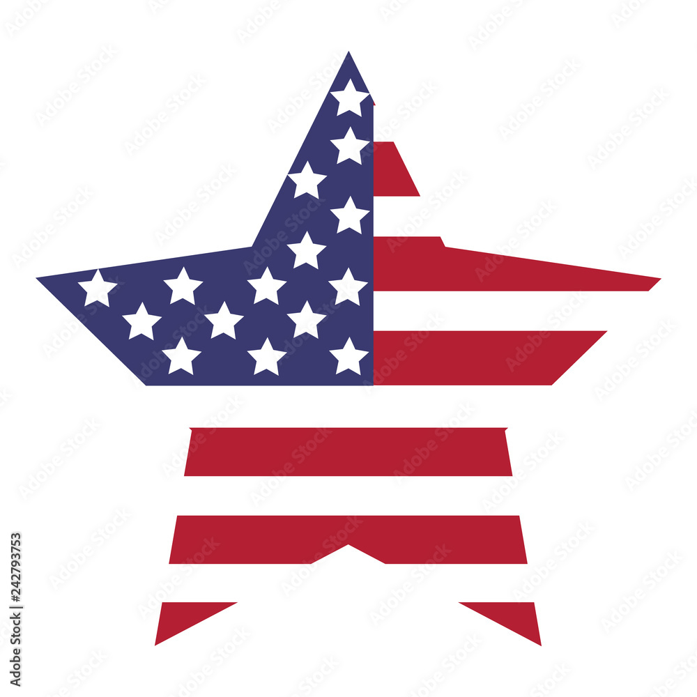 The American flag print as star shaped symbol. The American flag print as star shaped symbol.