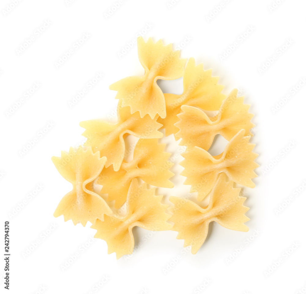 Uncooked farfalle pasta on white background Uncooked farfalle pasta on white background