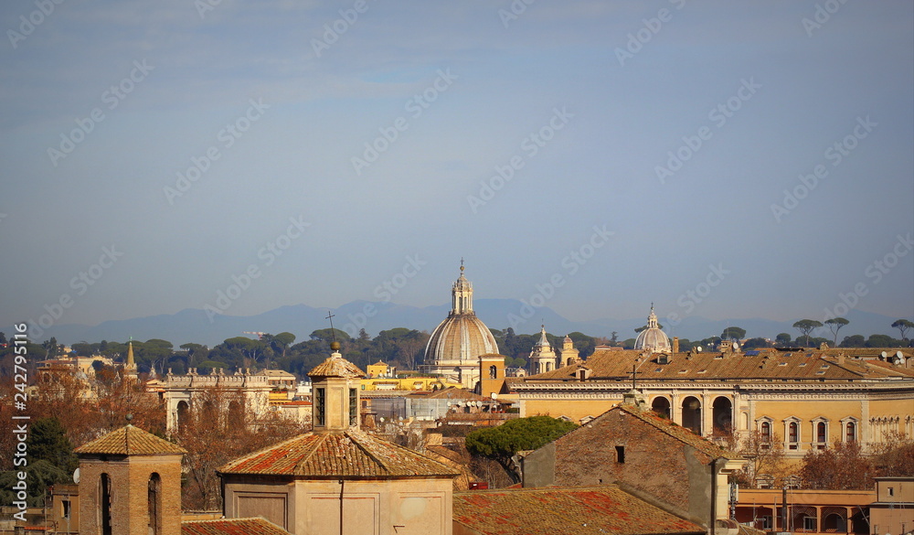 Cityscape of Trastevere,Rome, Italy, a view from the Gianicolo (Janiculum) hill