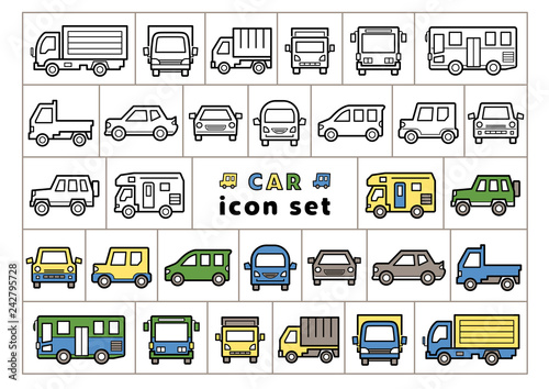 車のアイコンセット(線画のみと線画にライブペイント)