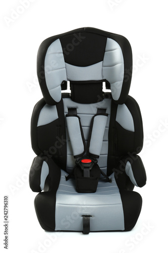 Car safety seat for child on white background