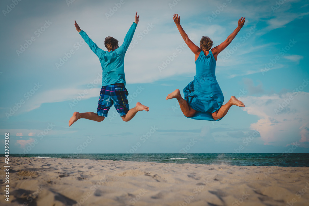 Happy loving couple enjoy tropical beach vacation Happy loving couple enjoy tropical beach vacation