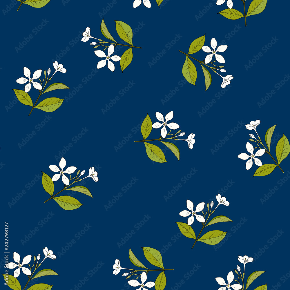 Seamless pattern with hand drawn medicinal herb holarrhena