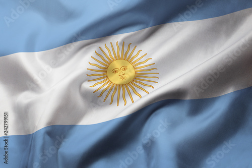 Satin texture of curved flag of Argentina photo
